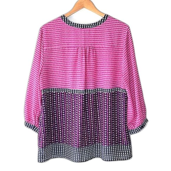 WILLI SMITH Women's Pink Blue 3/4 Sleeve V-Neck Patterned Sheer Blouse size XL - Picture 6 of 12